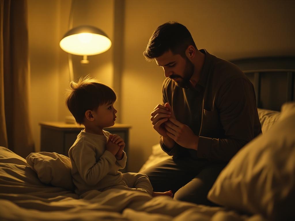 Father praying with his child at bedtime